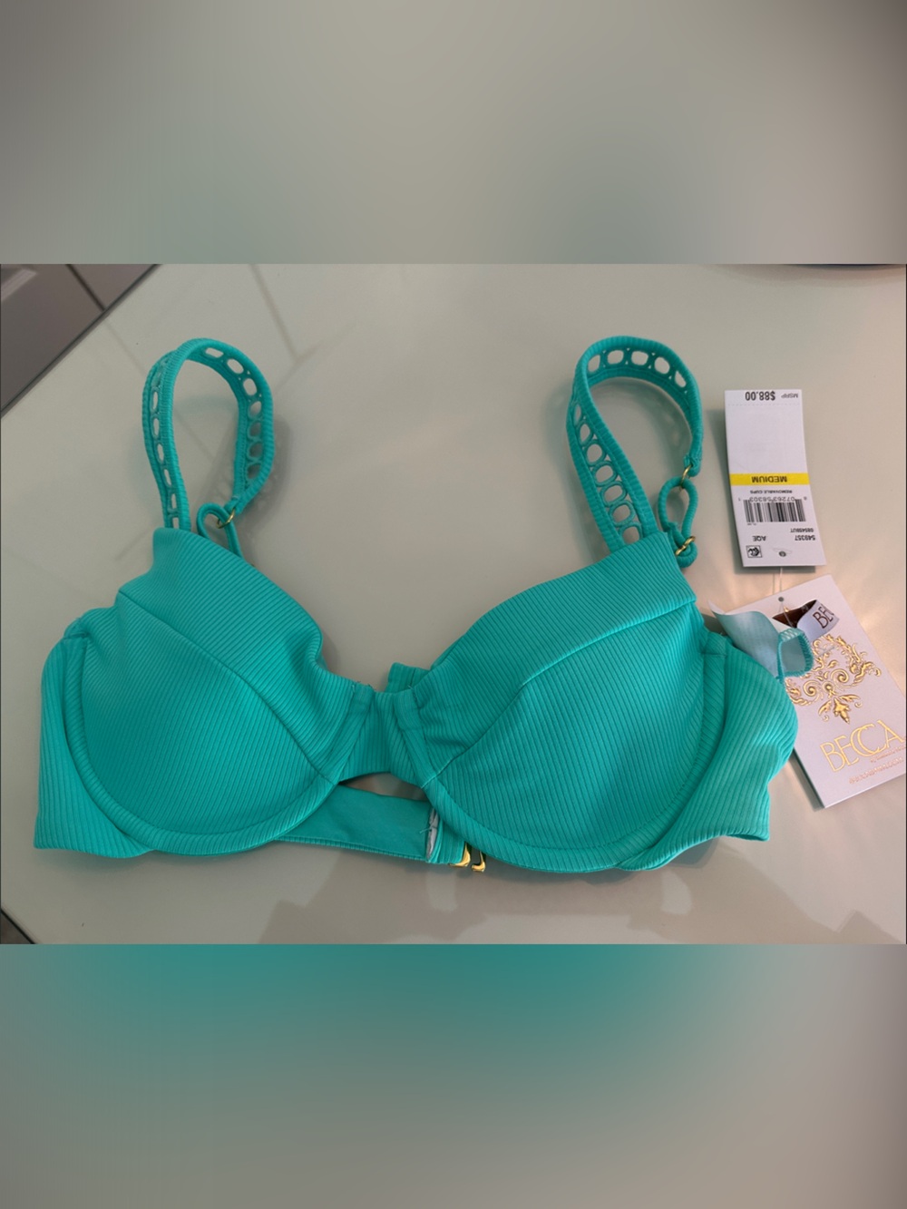 NWT BECCA by Rebecca Virtue Modern Edge Sandy Underwire Push Up Bikini Top